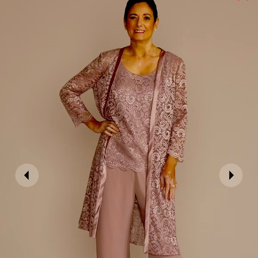 Three Piece Lace Duster Pantsuit Set Quartz look